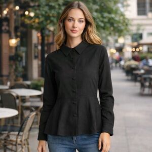 Pomander Place Black Button-Front Peplum Blouse — XXL‎ — NWT